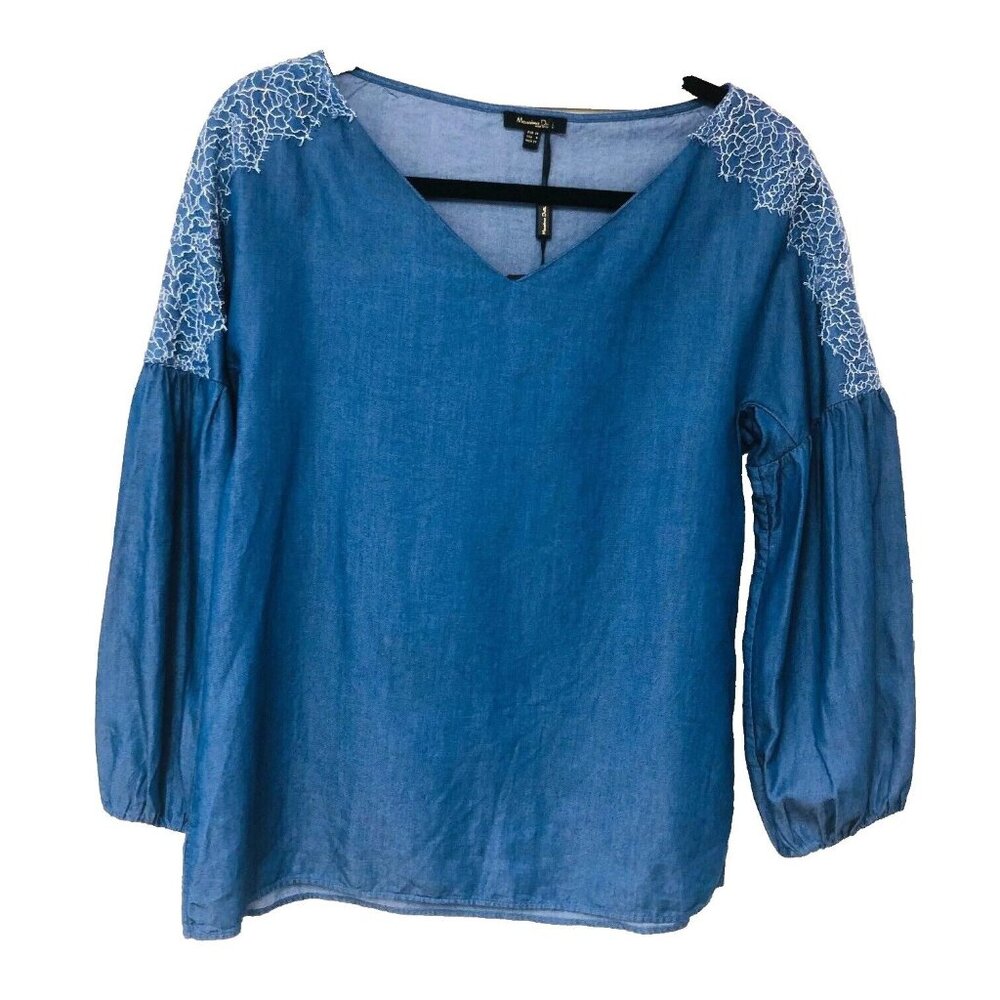 NWT Massimo Dutti Embroidered Peasant Style Top Women 4 V Neck Wrinkle Resistant